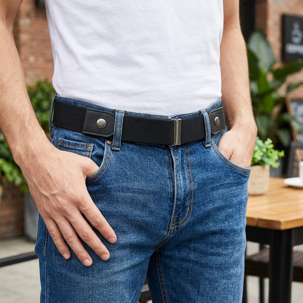 p1 black canvas elastic belt worn