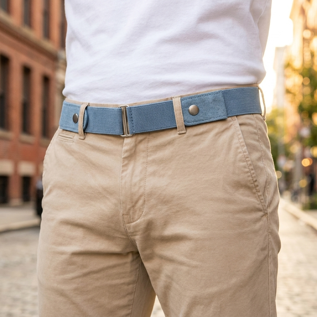 p1 light blue canvas elastic belt worn