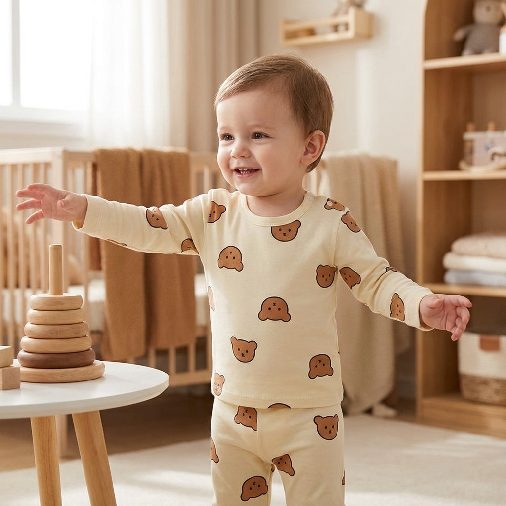 Beige baby base layer lifestyle