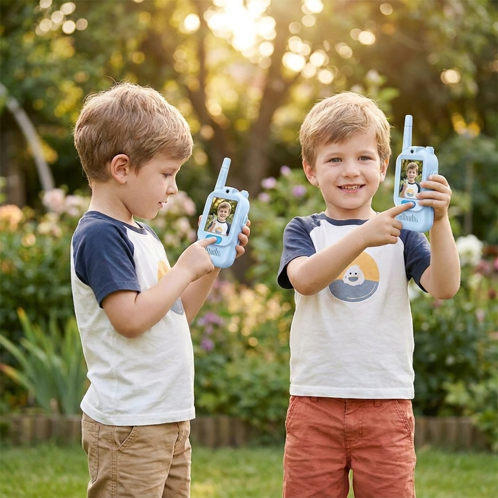 Blue and blue video walkie talkies lifestyle