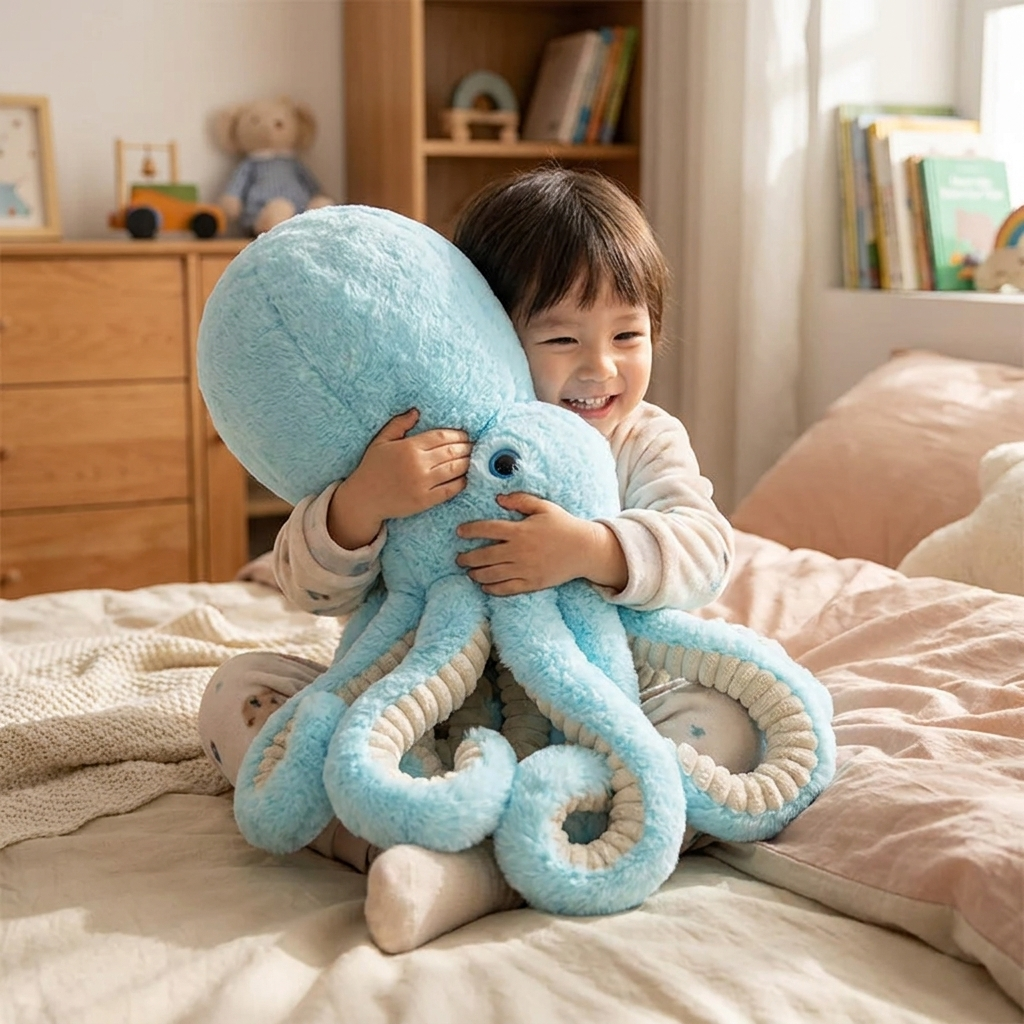 Blue plush octopus lifestyle