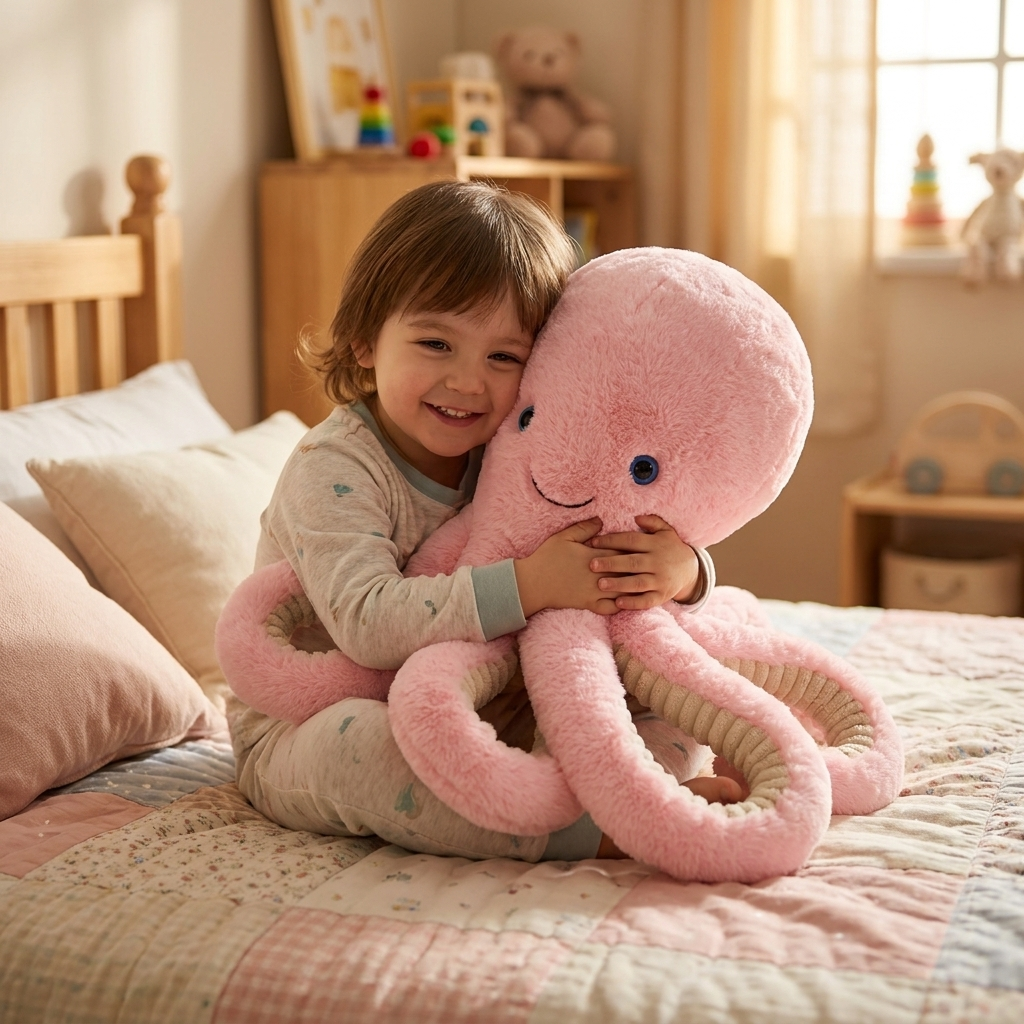 Pink plush octopus lifestyle