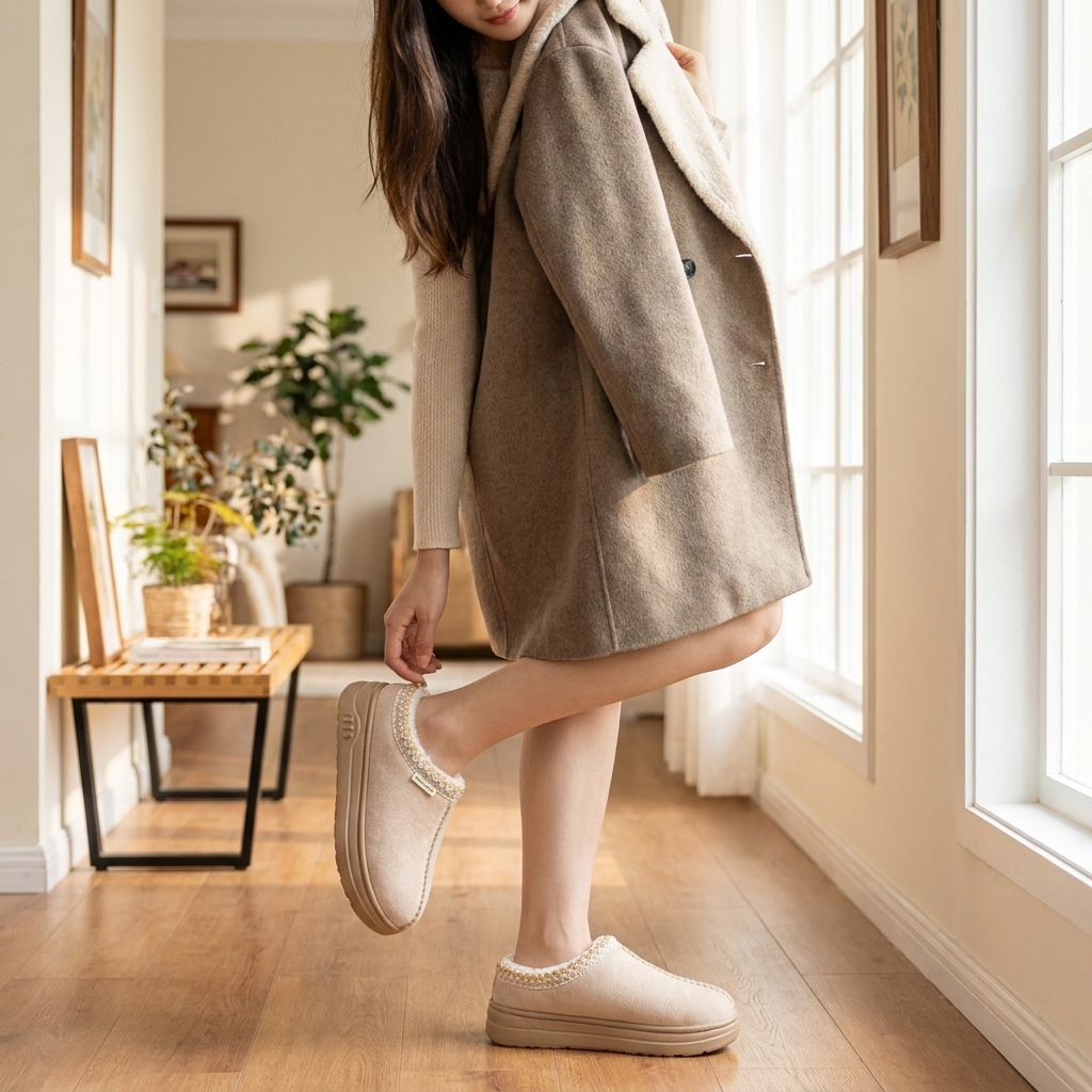 Slipper boots ivory worn
