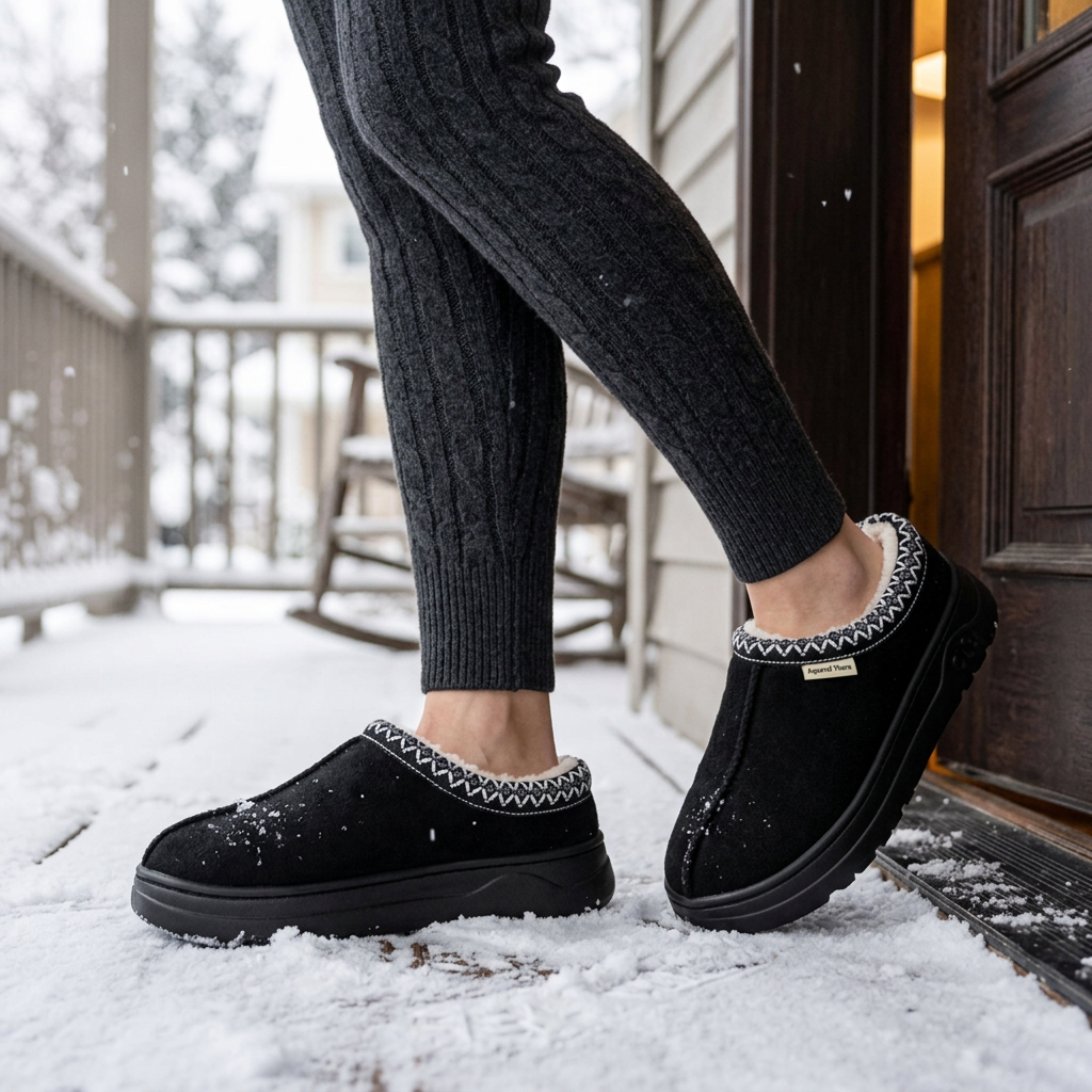 Slipper boots black worn
