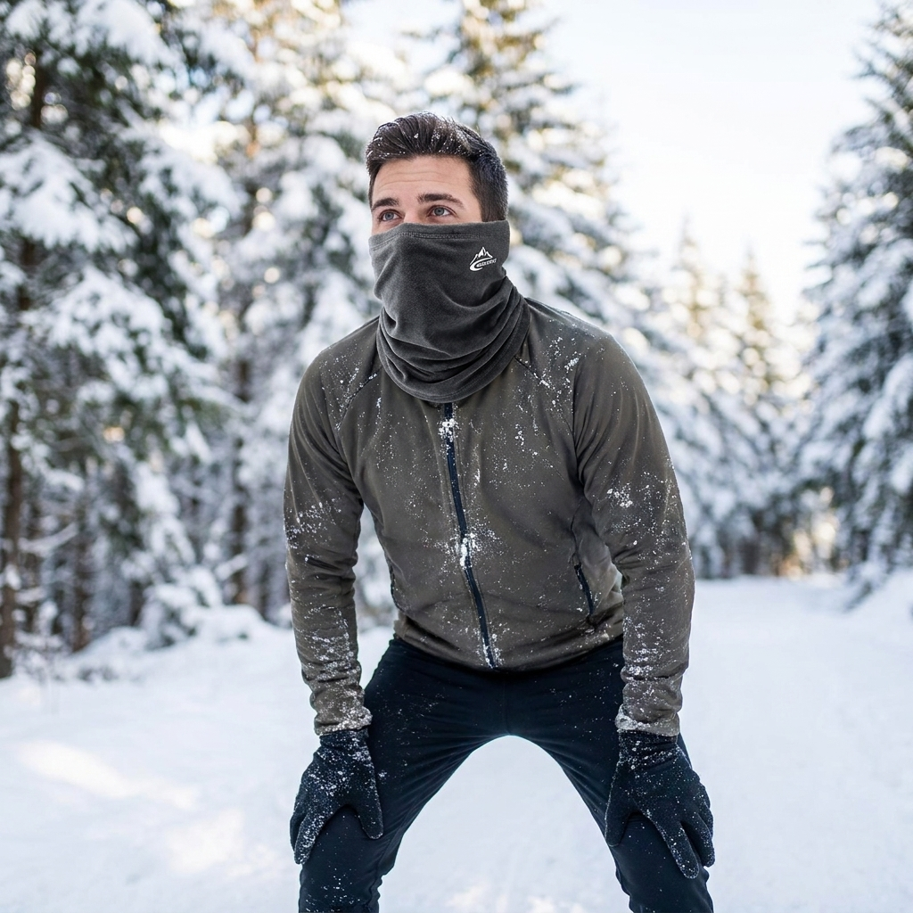Ski mask dark grey worn