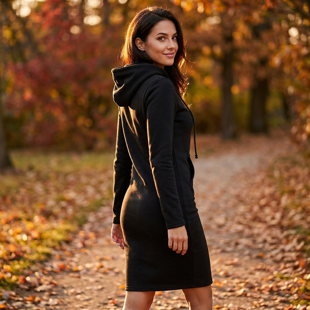Hooded dress black worn