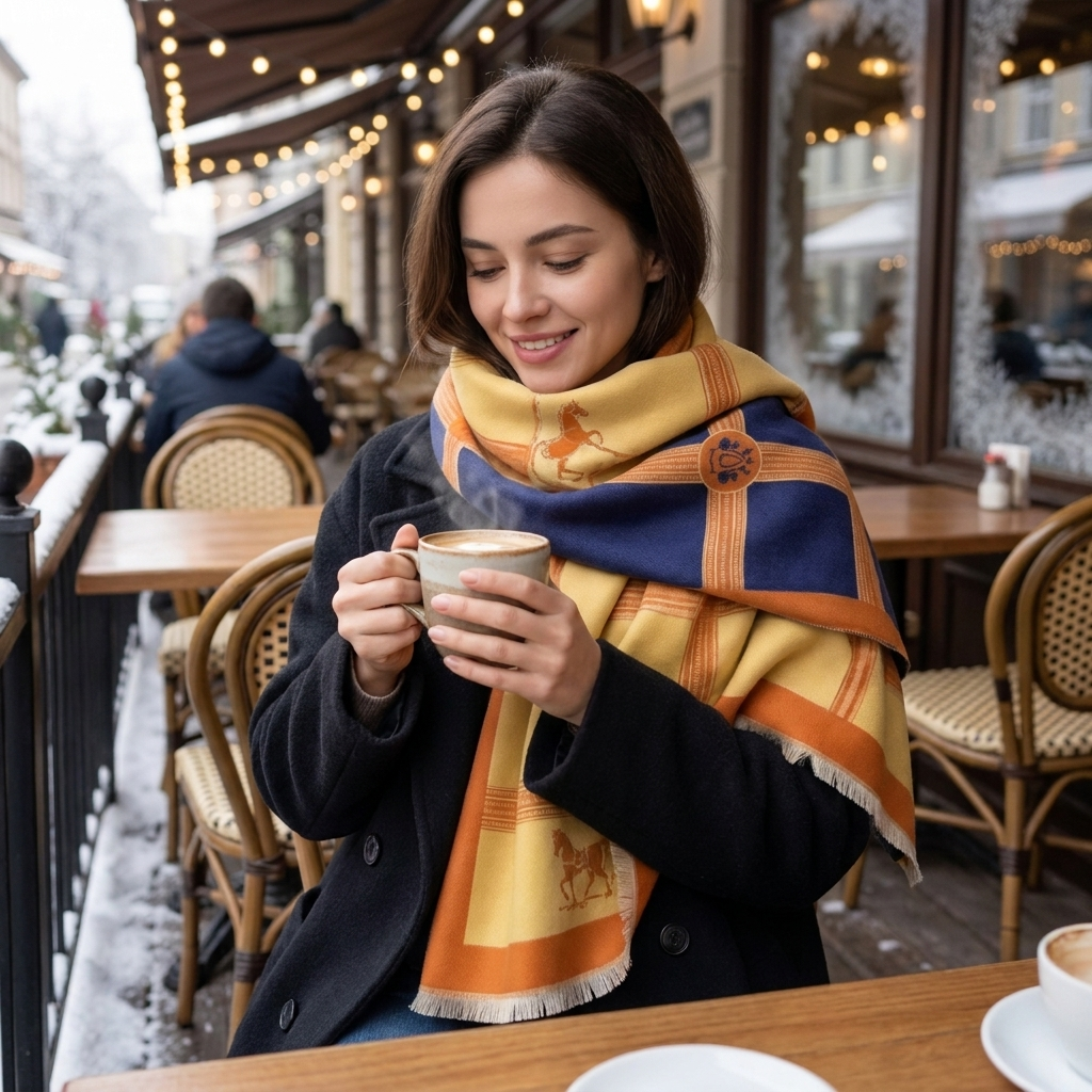 Cashmere scarf yellow worn