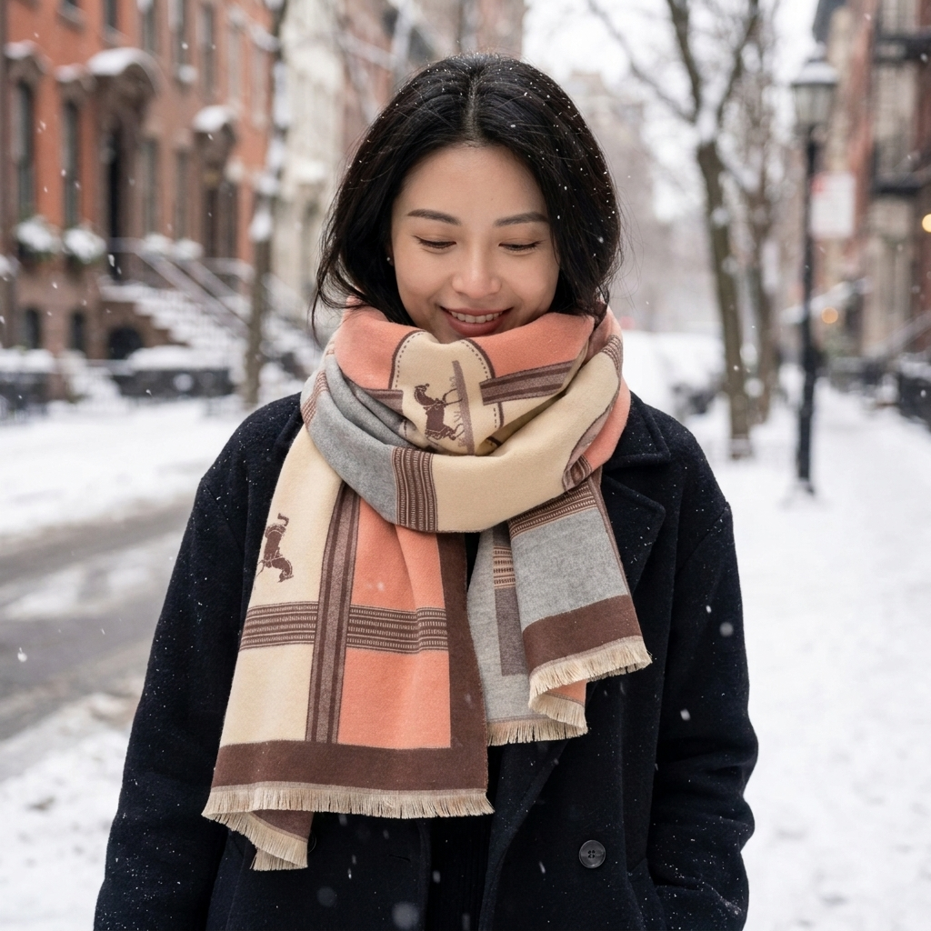 Cashmere scarf pink worn