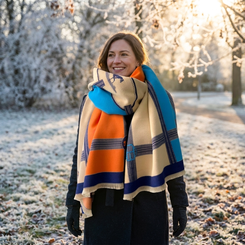 Cashmere scarf orange worn