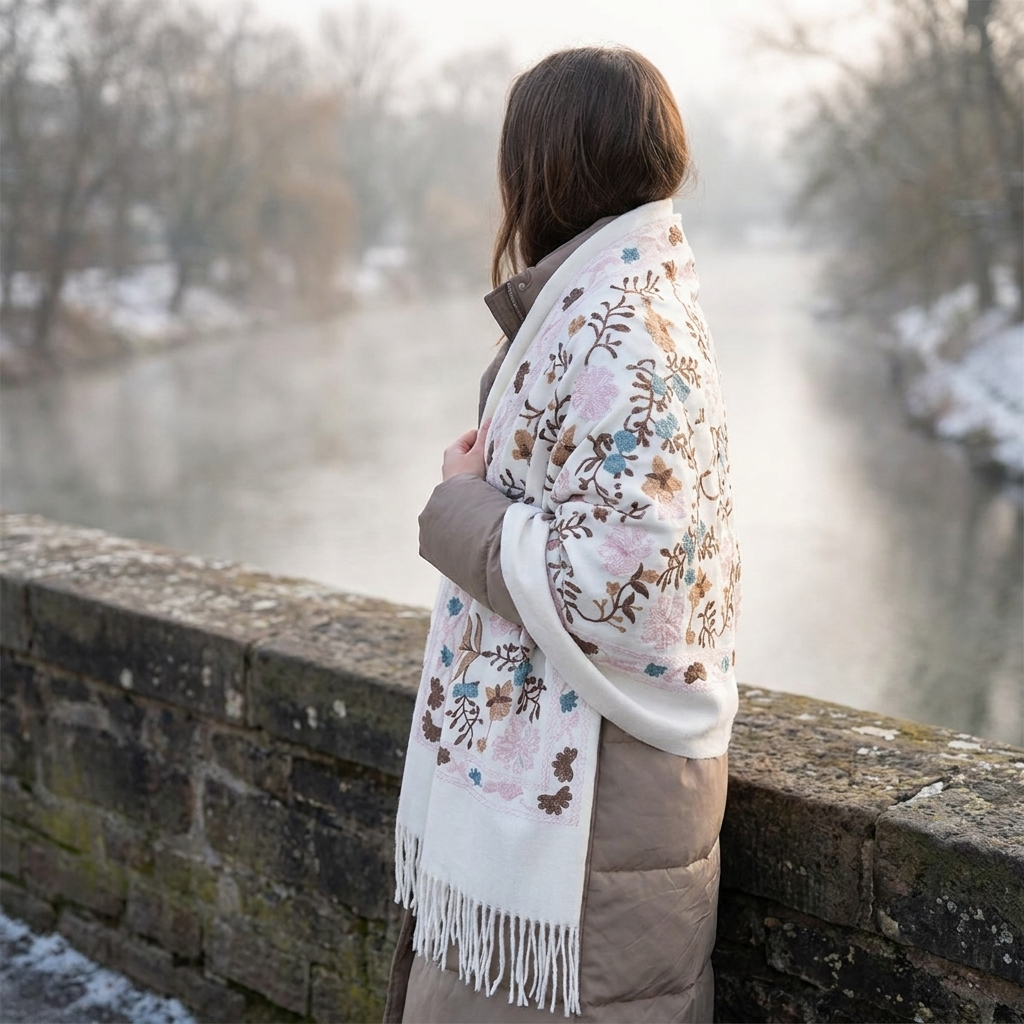 Pashmina scarf white worn