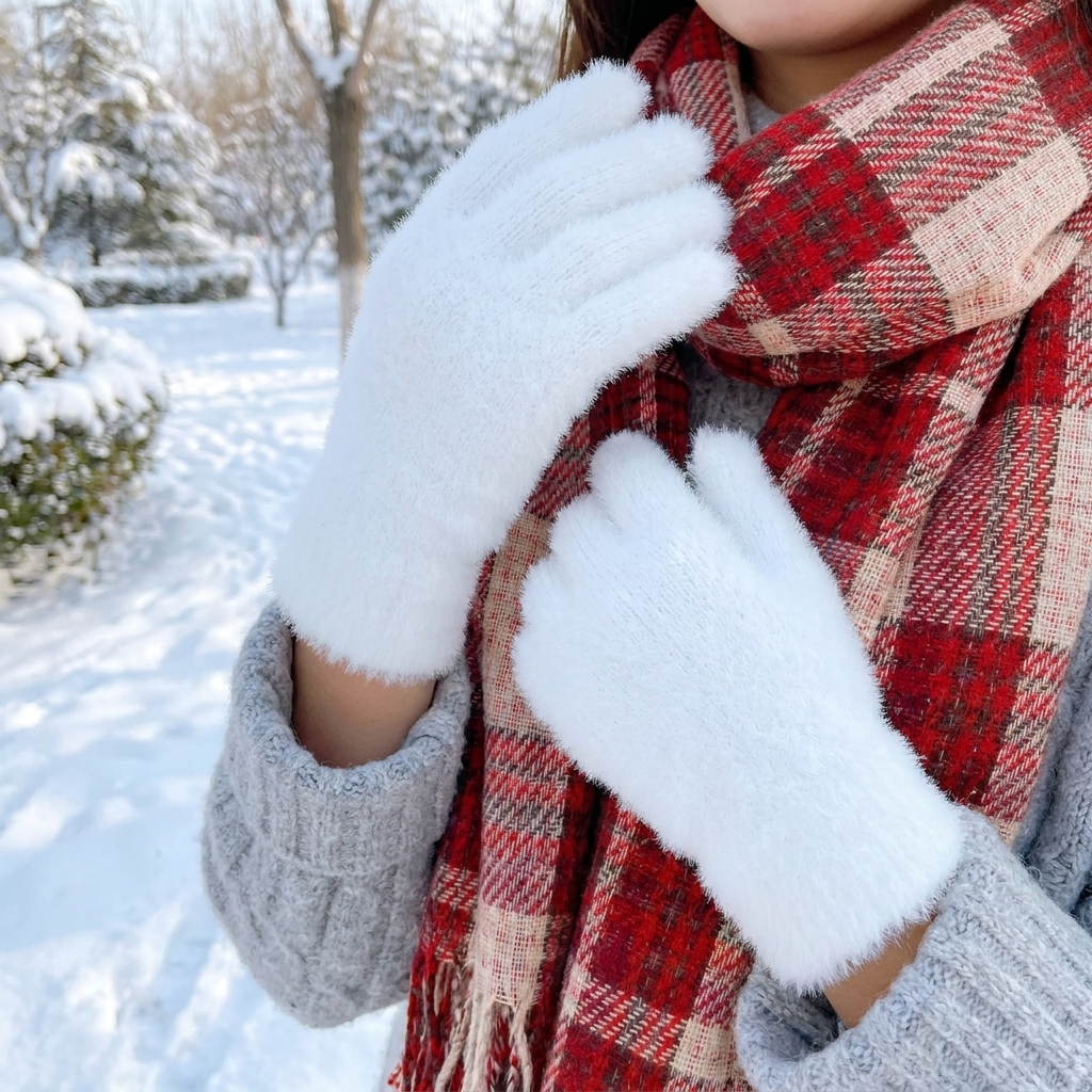 Velvet gloves white worn
