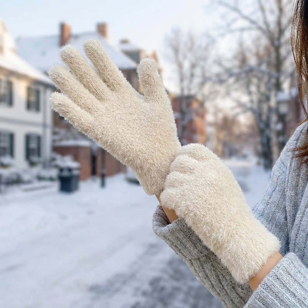 Velvet gloves khaki worn