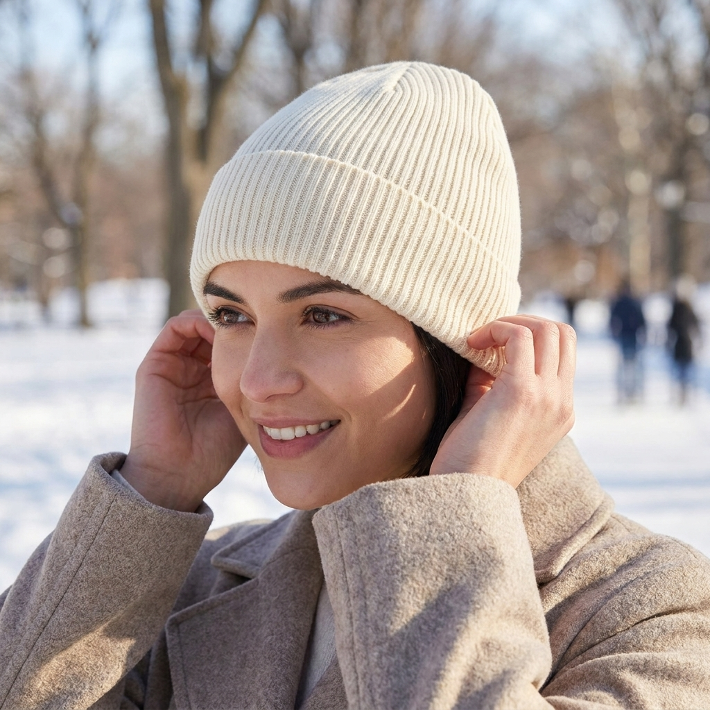 Cotton beanie cream worn
