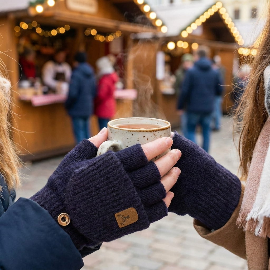 Fingerless gloves navy worn