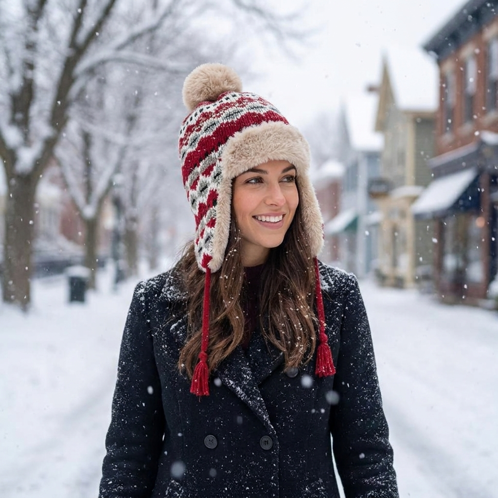Knit beanie style A worn