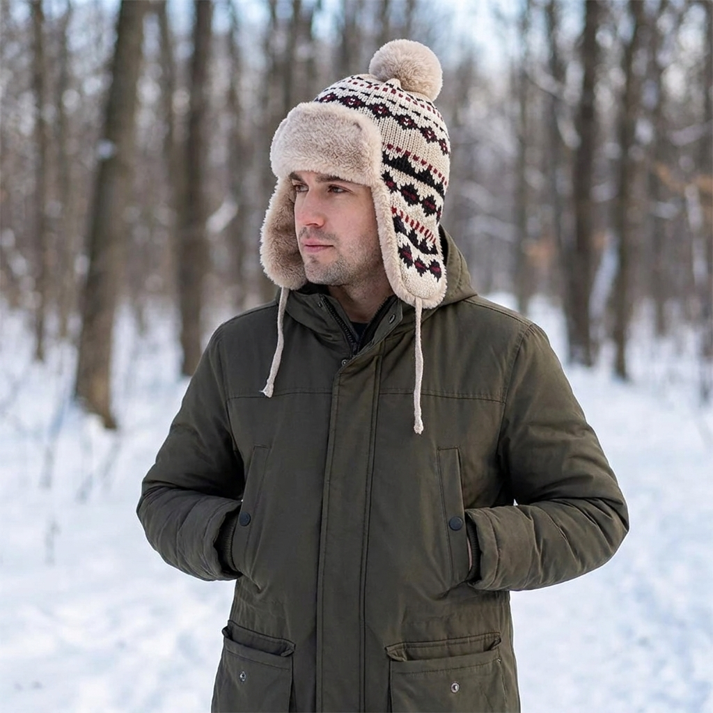 Knit beanie style B worn