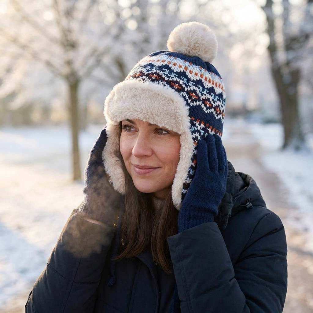 Knit beanie style C worn