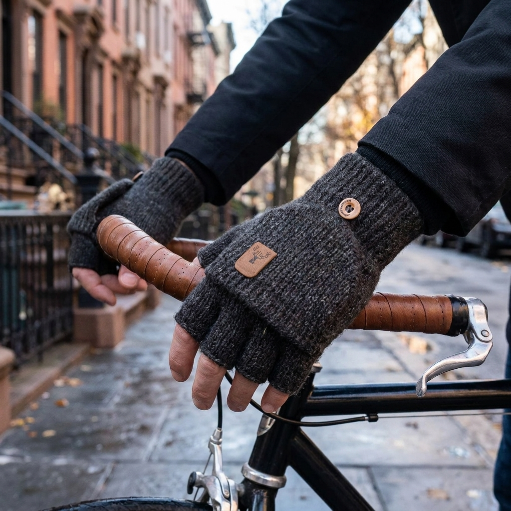 Fingerless gloves dark grey worn