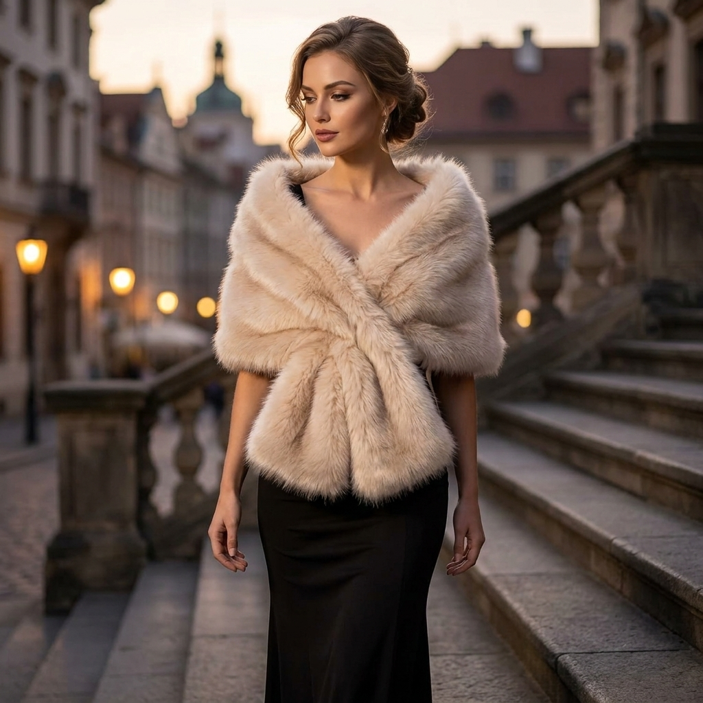 Fur shawl style 5 worn