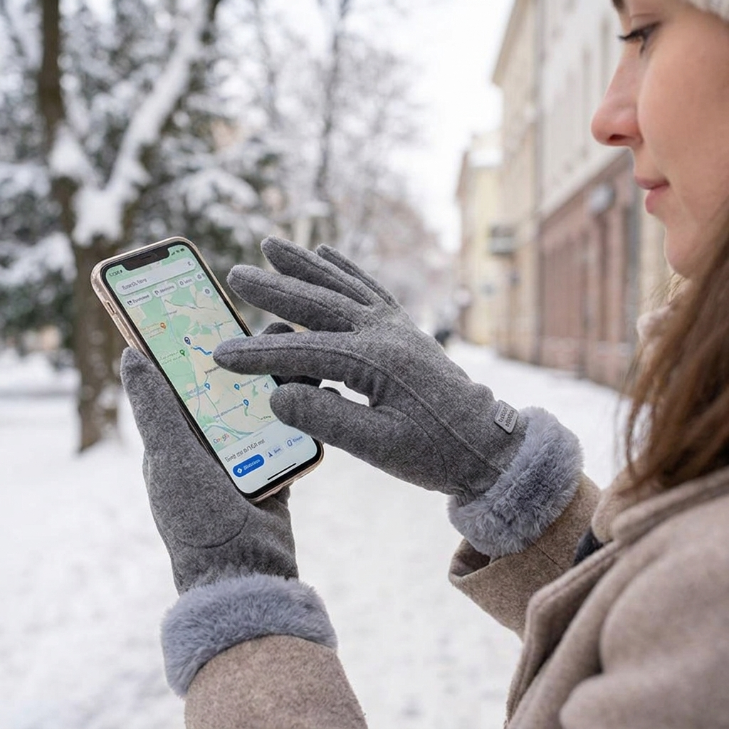 Touchscreen gloves grey worn
