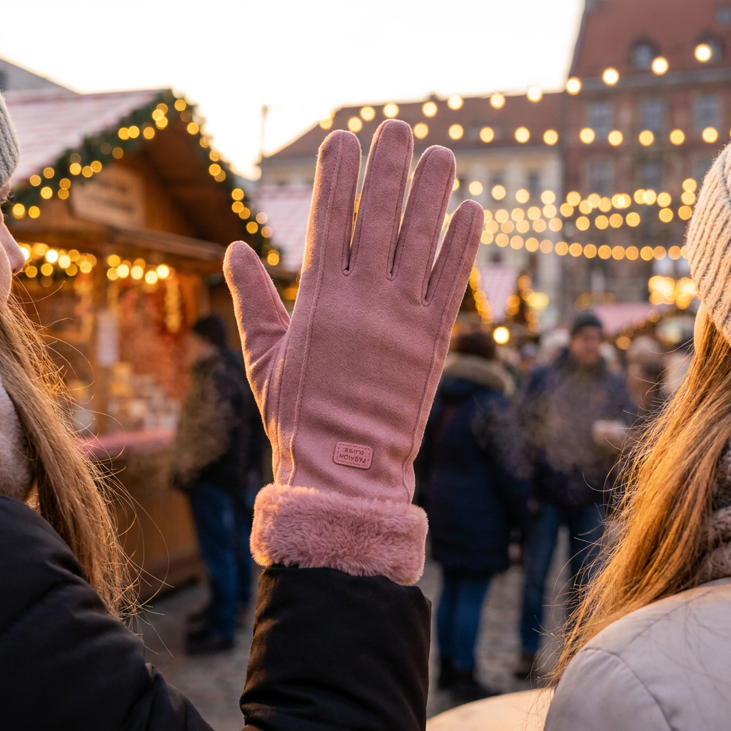 Touchscreen gloves pink worn