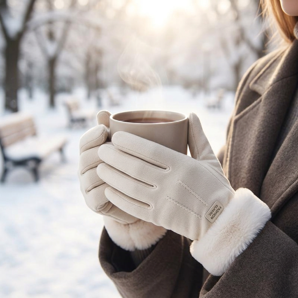 Touchscreen gloves white worn
