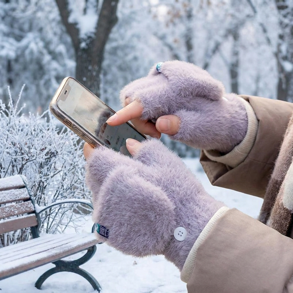 Plush mitts taro purple worn