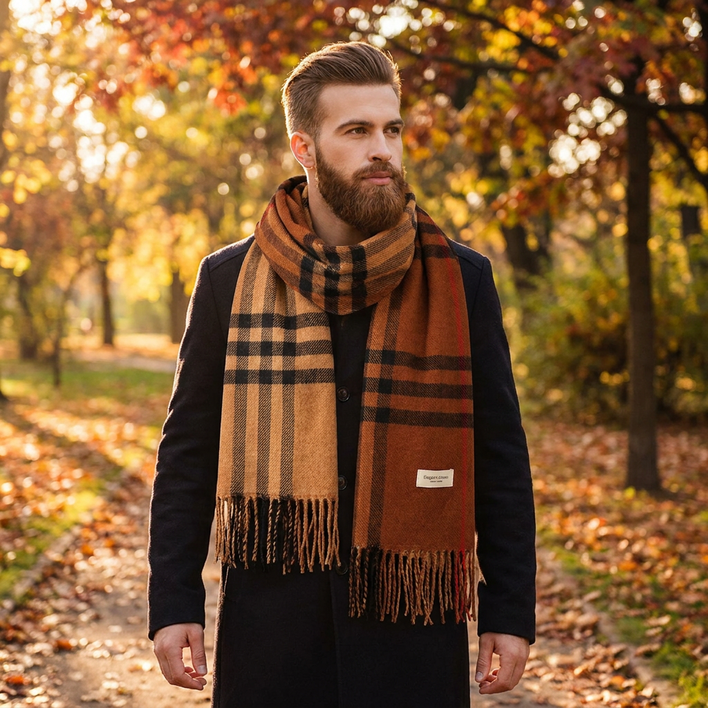 Plaid scarf brown worn