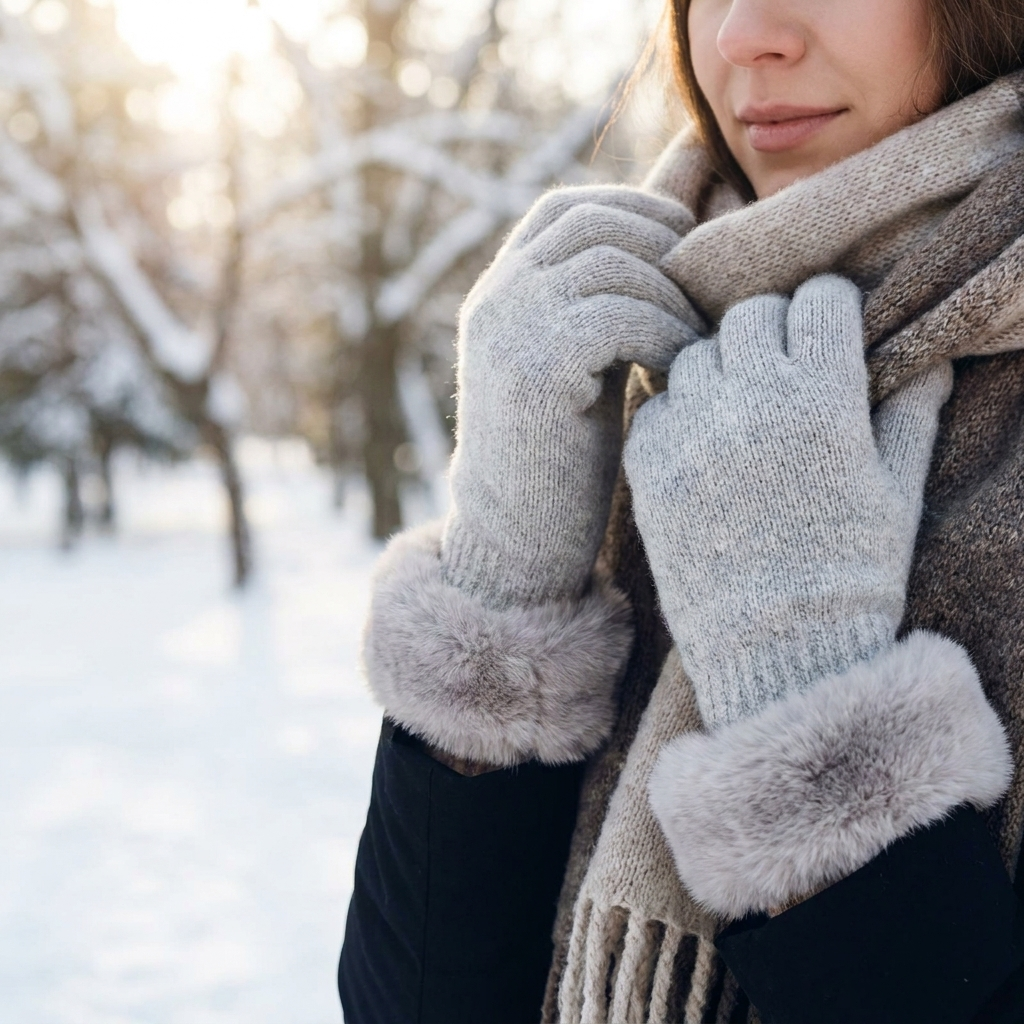 Cashmere gloves light grey worn