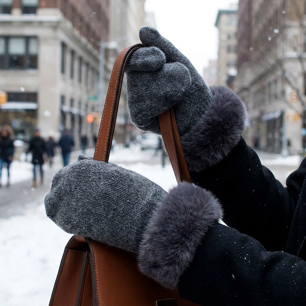 Cashmere gloves dark grey worn