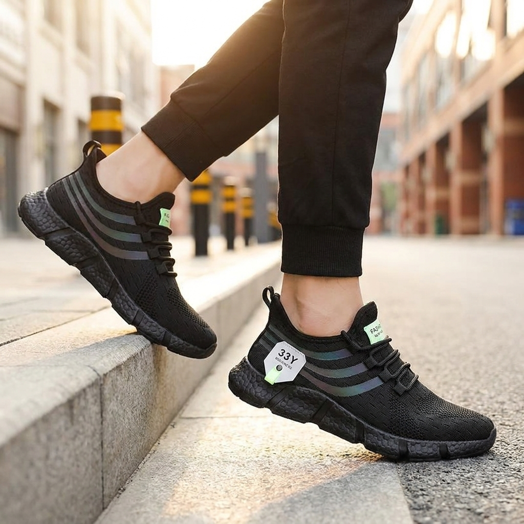 Sport trainers all black worn